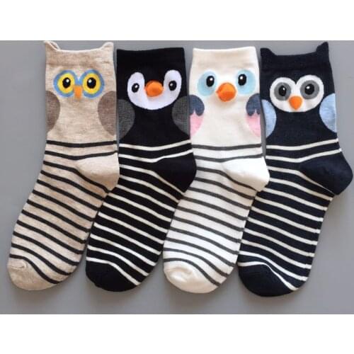 1pairs Japanese Cartoon Owl Cotton Socks Cute Girs Kwaii Funny Fashion Anime Spring Autumn Sweat Absorption Classic Sock Lolita