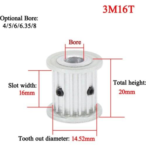 1PC HTD 3M 16T Timing Pulley 4/5/6/6.35mm Bore 16Teeth 3M-16T 16mm Width Toothed Belt Pulley Gear Pulley