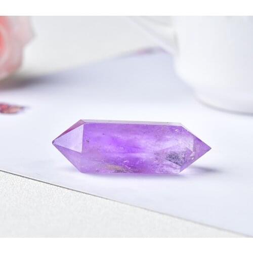 1PC Natural Amethyst Crystal Hexagonal Double Terminated Points Wand Meditation Reiki Healing Stone DIY Mineral Jewelry Gift