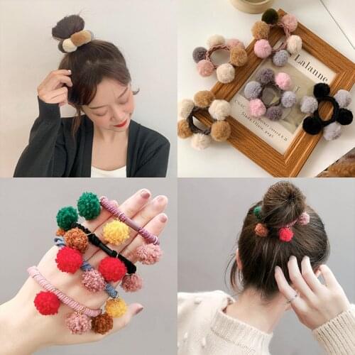 1PC Furry Balls Hair Bands Sweet Cute Soft Hair Ties Rubber Band for Girls Women Christmas Hair Accessories Elastic Scrunchies