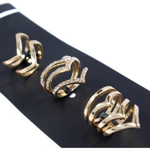 5 PCS/set 2021 New Fashion Jewelry Gold Color Punk Wedding Rings For Women Double V Rhinestone Knuckle Midi Finger Rings Set