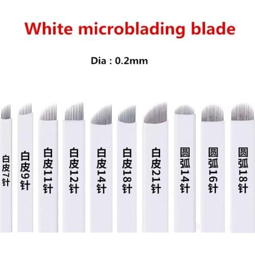 White 500pcs disposable sterilized microblading blade needle 7/9/11/12/14/16/12U/14U/16U/18U pin permanent makeup embroidery pen