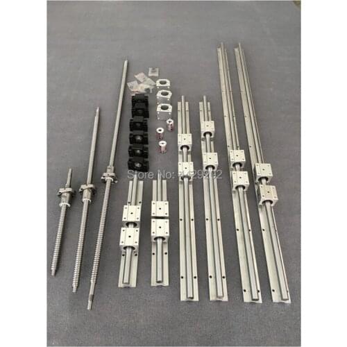 6PCS SBR16 Line guide 400/600/1000mm&3set Ballscrew SFU RM1605-450/650/1050mm with Nut & 3set BK/B12 & Coupling