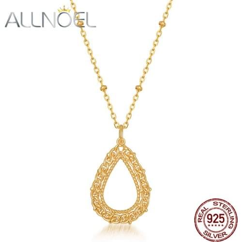 ALLNOEL 925 Sterling Silver Waterdrop Pendant Light luxury Retro Lace Sweater Chain New Geometric Hollowed Hoop Pendant