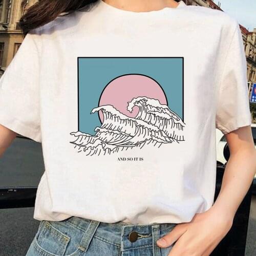 The Great Wave of Aesthetic T-Shirt Women Tumblr 90s And So It Is Ocean Fashion Graphic Tee Cute Summer Tops Casual T Shirt