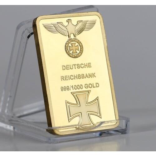 Business Gift For 999 Real Gold Plated Bar Deutsche Reichsbank Gold Bar German Iron Ingot Bar OZ Eagle Cross Collectable