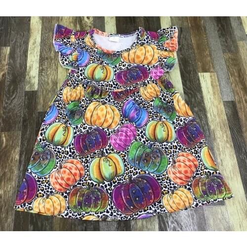 Childrens clothes colorful tie-dye pumpkin pattern leopard print pearl dress
