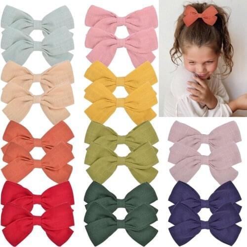 1 Piece Kids Headwear 3.6 Inch Solid Cotton Fabric Hair Bows Clip for Girls Handmade Hairpin Barrettes for Kids Hair Accessories
