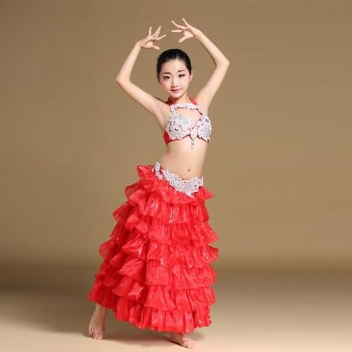 Kids Stage Performance Belly Dancing Clothes Oriental Outfit Girls Belly Dance Costume Set for Children Bra Belt and Skirts