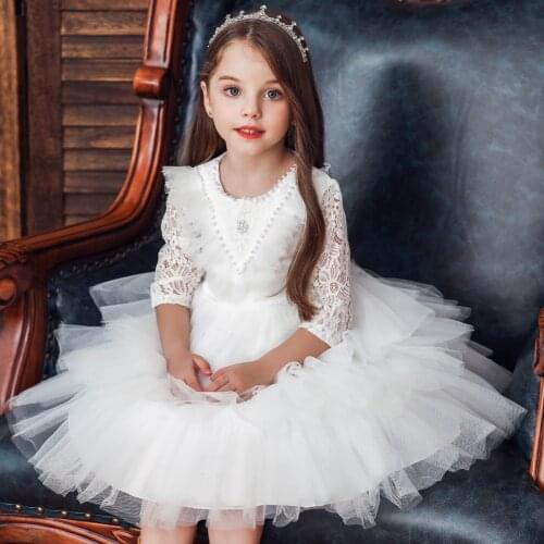 Childrens Princess Party Dress One Year Old Baby Birthday Lace Cake Puffy Dress Girl Hollow Flowers High-end Wedding Dress