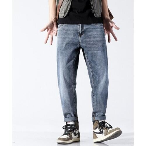 2021 Spring Summer Classic Style Loose Straight Stretch Jeans Trend Hip Hop High Street Youth Mens Harem Pants Cropped Pants