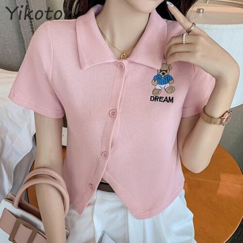 2021 Summer Women Tshirt Cotton Solid White Camiseta Femenina Turndown Collar Short Sleeve Casual Tops Buttons Female Slim Tee