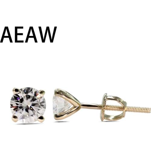 1.0 cttw Round Excellent Loose Moissanite Earrings 14K Yellow Gold Stud Earrings For Women Moissanite Jewelry