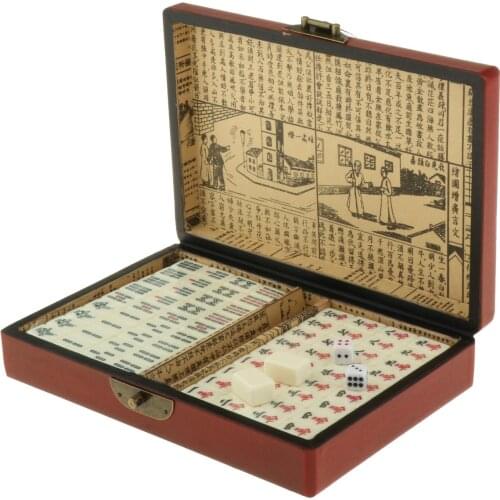Mah-Jong Chinese Numbered Mahjong Set 144 Tiles Mini Mah-Jong Set Portable Small Size with Box for Travel