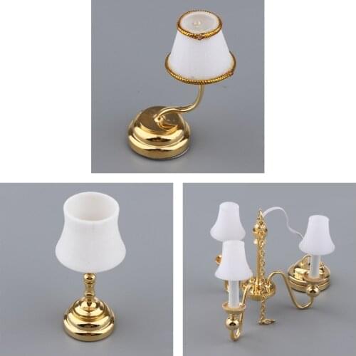 1/12 Scale Dollhouse Miniature LED Lamp with White Umbrella Shape Lampshade, Set of 3pcs, Battery Operated, Lamps That Light Up