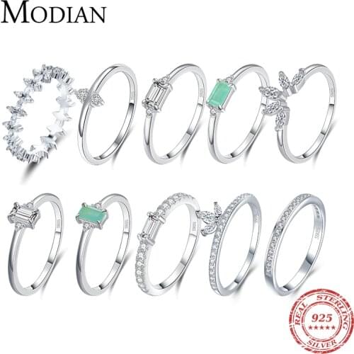 MODIAN Fashion 100% 925 Sterling Silver Tourmaline Finger Rings Classic Clear CZ Wedding Jewelry For Women Engagement Fine Gift