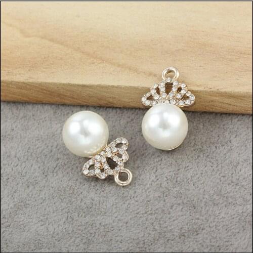 Fashion Princess Rhinestone Crown Decorated Round Pearl Jewelry Charms Fit for DIY Women Necklace Bracelet Phone Chain Keyring