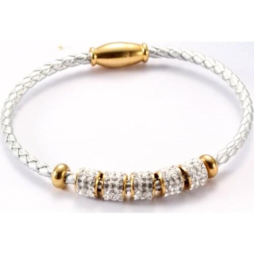 Fashion Magnet Clasp Jewelry Bracelet With Shinning Crystal Women Accessories Braided Leather Cord Beaded Bracelets Best Gift