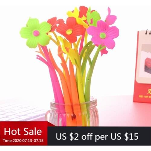 40 PCs Flower Neutral Pen Cute Water Pen Soft Silicone Plant Signature Korean Creative Stationery Kawaii