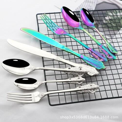 Nordic Court Western tableware set titanium thickened stainless steel Western steak knife, fork and spoon 24 PIECE SET