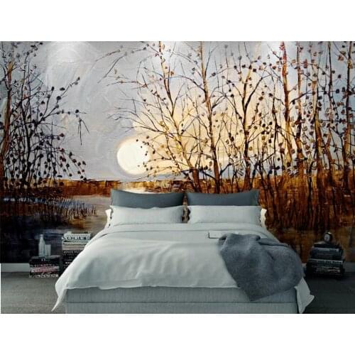 Custom wallpaper mural nordic oil painting trees nordic decorative painting woods background hand painted woods