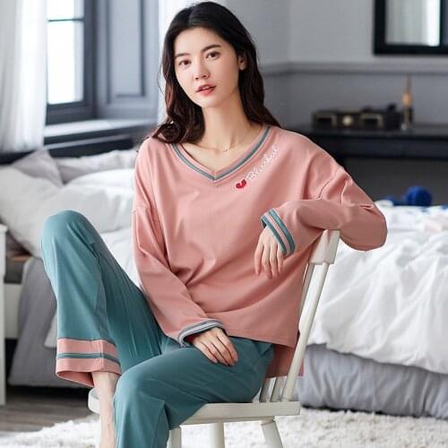 M L XL XXL Long Sleeve Women Nightwear Sleepwear 100% Cotton Nightwear Sets Autumn Winter Full Pajamas Women Pyjamas