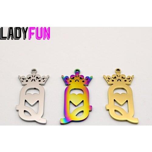 Crown Heart QUEEN Words Charm Stainless Steel Charms High Polish Mirror Surface Pendant 20pcs/lot