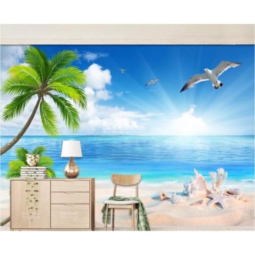Custom photo 3d wallpaper Nature landscape blue sky white clouds seascape coconut tree 3d wall murals wallpaper for walls 3 d