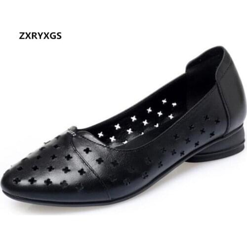 Promotion 2021 New Spring Summer Women Flats Breathable Genuine Leather Hole Shoes Sandals Soft Comfortable Fashion Casual Shoes