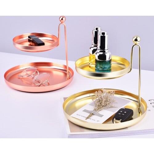 Nordic Luxury Double-layer Tray Golden Cosmetic Storage Tray Simple Living Room Decoration