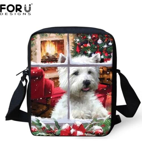 FORUDESIGNS Christmas Bag Christmas Westie New Crossbody Book Bag Women Messenger Bag Children Casual Small Case Kid Gift