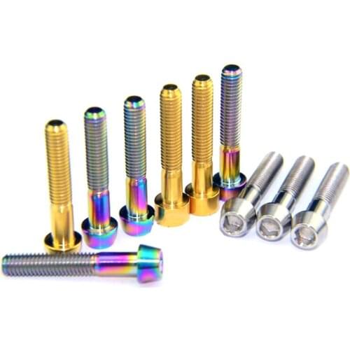 4PCS M6*1.0 Length 30/35/40/45mm Color Ti/Golden/Rainbow GR5 Titanium Taper Cone Allen Head Bolt For Mountain Bike