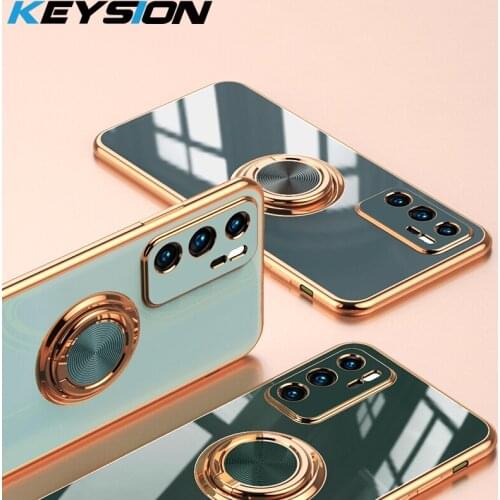 KEYSION Plating Case for Huawei P40 Lite P50 P30 Pro P20 Mate 40 Pro + Ring Stand silicone Phone Cover for Honor 30 Pro+ 30S 20