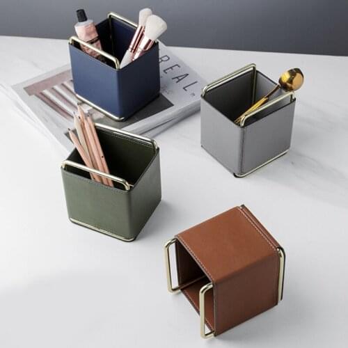 Nordic Leather Desktop Storage Box Multifunctional Pen Holder Cosmetic Storage