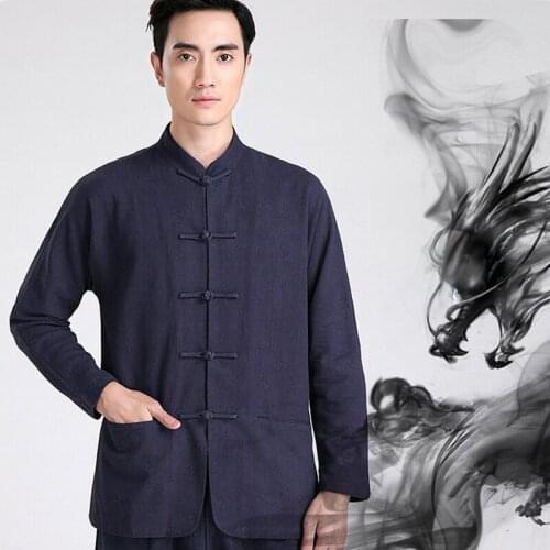MenS Traditional Chinese Clothing Male Cotton Linen Shirts Cardigan Kung Fu Tai Chi Master Costume Mens Fashion Tops 30116
