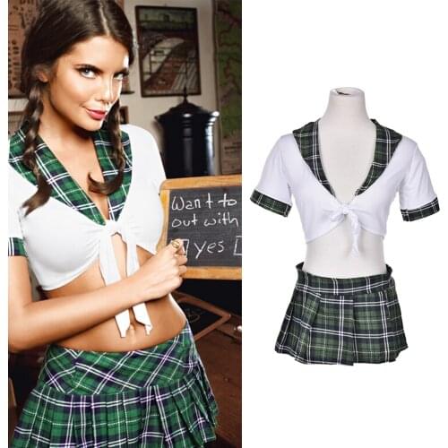 Women Sexy School Girl Cosplay Sexy Stundent Uniform Erotic Lingerie Sexy Costume Babydoll Tops +Skirts Sex Product