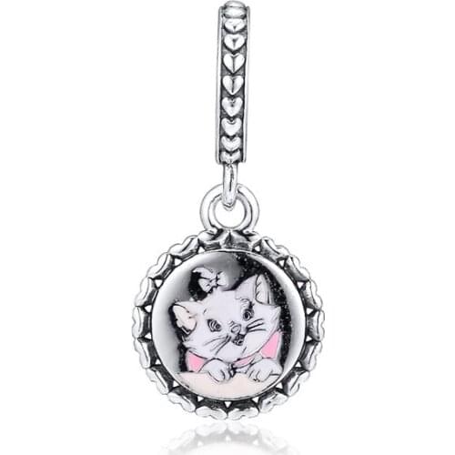 2019 Fine Sterling Silver 925 Cat Lady Charms for Jewelry Making Pink Enamel Bow Kitty Charms for Chain Bracelets Women Jewelry