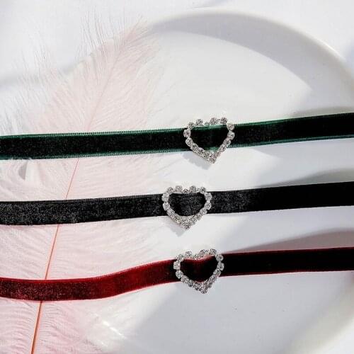 Heart Chain Velvet Choker Square Rhinestone Necklace For Women Collar Necklace Aesthetic Jewellery Valentines Girl Party Gift