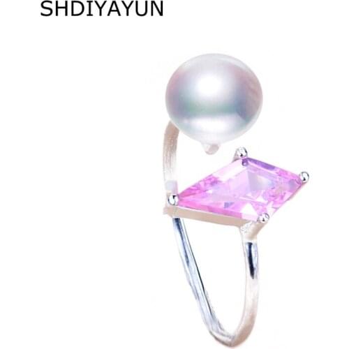 SHDIYAYUN Pearl Ring Pink Ruby Ring Natural Freshwater Pearl Wedding Rings 925 Sterling Silver Rings Diamond Rings For Women