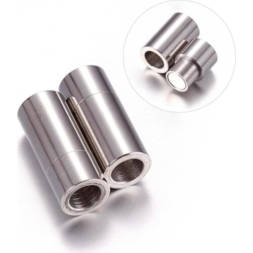 10sets 304 Stainless Steel Magnetic Clasps Column Leather Cord End Clasp for Bracelet Necklace Jewelry Making 19x7mm, Hole: 5mm