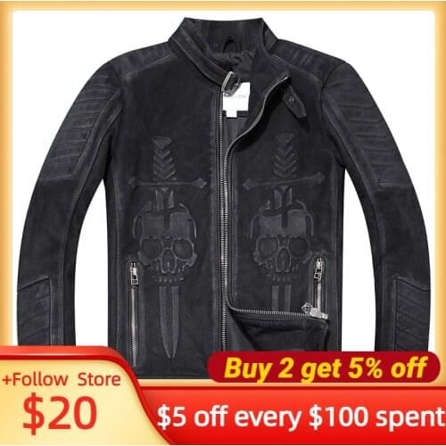 2021 Vintage Black American Motorcycle Style Genuine Leather Jacket Men Large Size 3XL Real Natural Cowhide Skulls Biker’s Coat