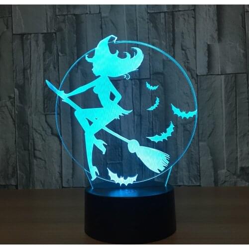 Halloween Bat Witch Acrylic 7 Color Changing 3D LED Nightlight Bedroom Lamp Living Room Lights Decoration Touch 3D LED Lamp