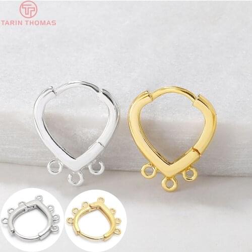 6PCS 15x17MM 24K Gold Color Brass Heart with Holes Earrings Hoop Earring Clip High Quality DIY Jewelry Making Findings