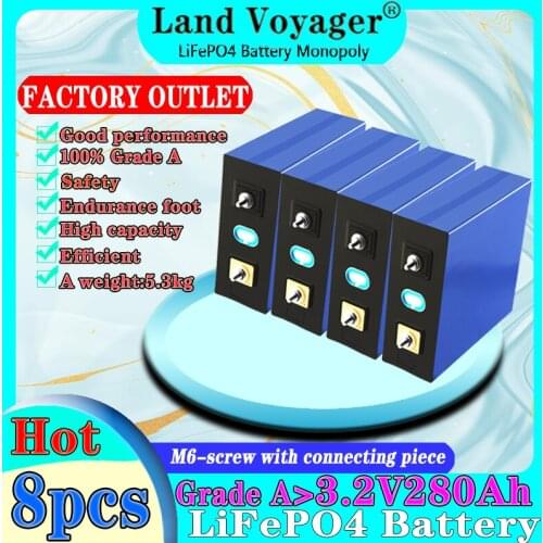 8PCS 3.2V280AH LIFEPO4 Battery 2021 Grade A NEW Cell Rechargeable Lithium Iron 24V 280AH for RV SOLAR EV Marine EU US TAX FREE