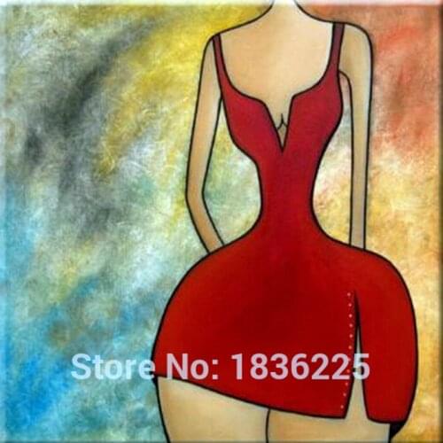Free Shipping Handmade Abstract Women Big Ass Paintings on Canvas Hand Painted Sex Hot Red Dress Women Wall Art Decor Picture