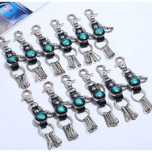 New 12 constellation cofskin key chain star time jewel key chain fashion key pendant classic constellation net red burst