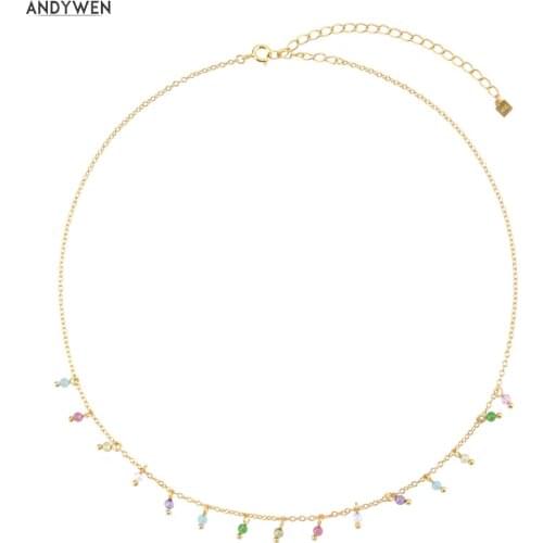 ANDYWEN 925 Sterling Silver Gold Multi Zicon Charms Chains Choker Necklace 2020 Rock Punk Pendant Beads Winter Fashion Jewelry