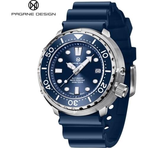 PAGRNE DESIGN Diver Mens Watch 300m Waterproof NH35 Mechanical Watch Top Brand Sapphire Glass Automatic Watch Relogio Masculino
