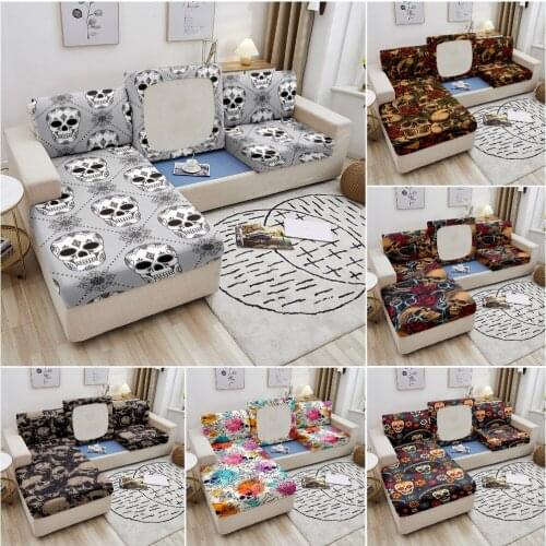 Skull Print Sofa Cushion Cover Elastic Furniture Protector Sofa Seat Cushion Slipcover Spandex Couch Sofa Cover for Living Room