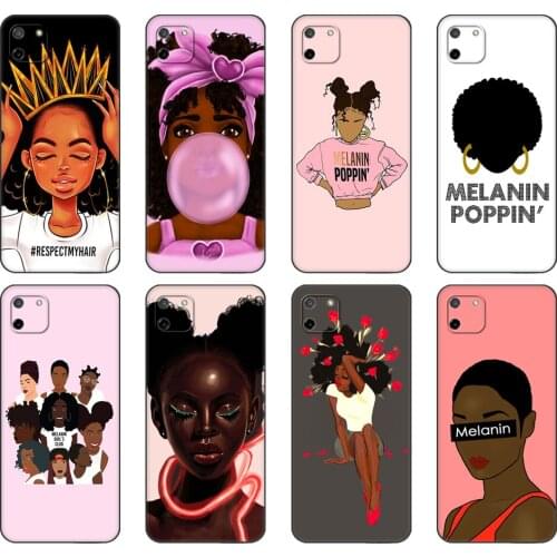 Black tpu Case For OPPO Realme C11 C20 C21 Case Back Cover Bumper 2bunz Melanin Poppin Aba